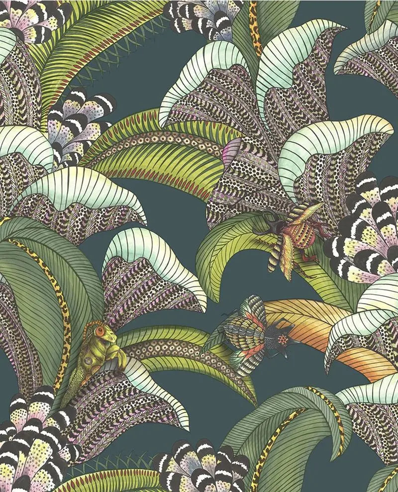 Cole & Son Wallpaper 119/1007.CS Hoopoe Leaves FgrnLm&Fchs/Darkvrdn