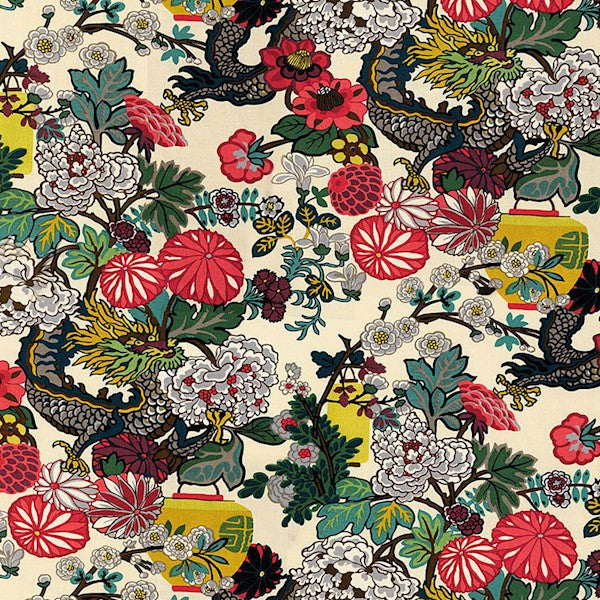 Schumacher Fabric 173273 Chiang Mai Dragon Alabaster