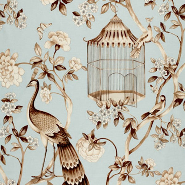 Schumacher Fabric 173440 Oiseaux Et Fleurs Mineral