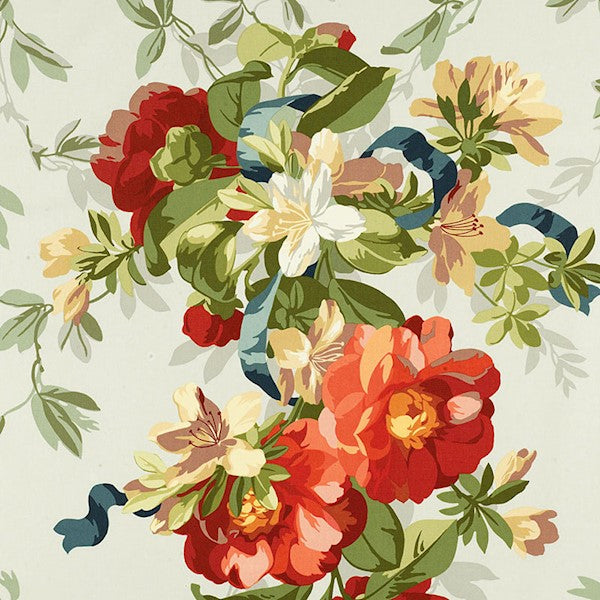 Schumacher Fabric 173811 Ellesmere Ribbon Floral Aqua