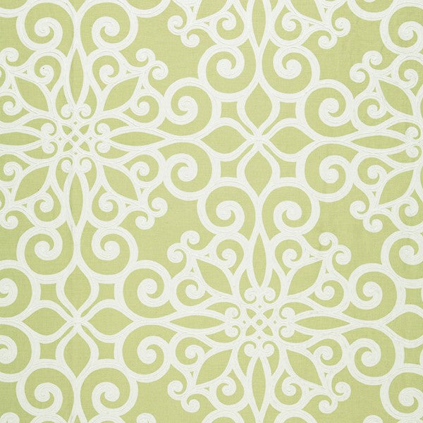 Schumacher Fabric 174563 Rosegate Embroidered Print Chartreuse