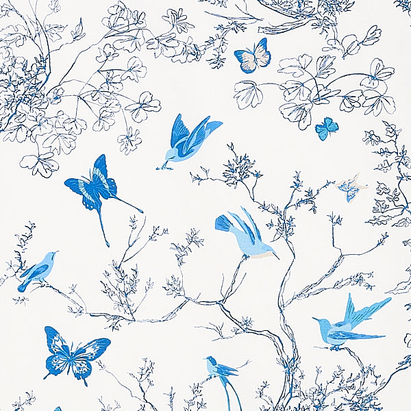 Schumacher Fabric 174761 Birds & Butterflies Porcelain