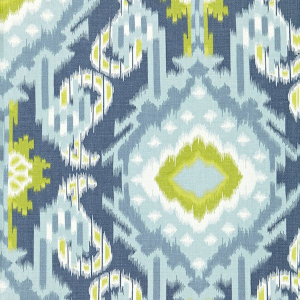 Schumacher Fabric 174982 Kiribati Ikat Print Aquamarine