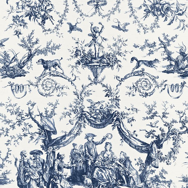 Schumacher Fabric 175271 Le Couronnement De La Rosiere Bleu