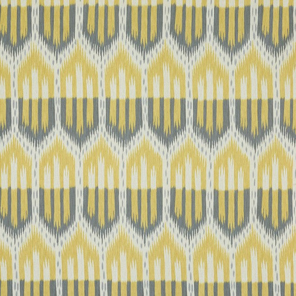 Schumacher Fabric 176081 Bukhara Ikat Citrine & Smoke