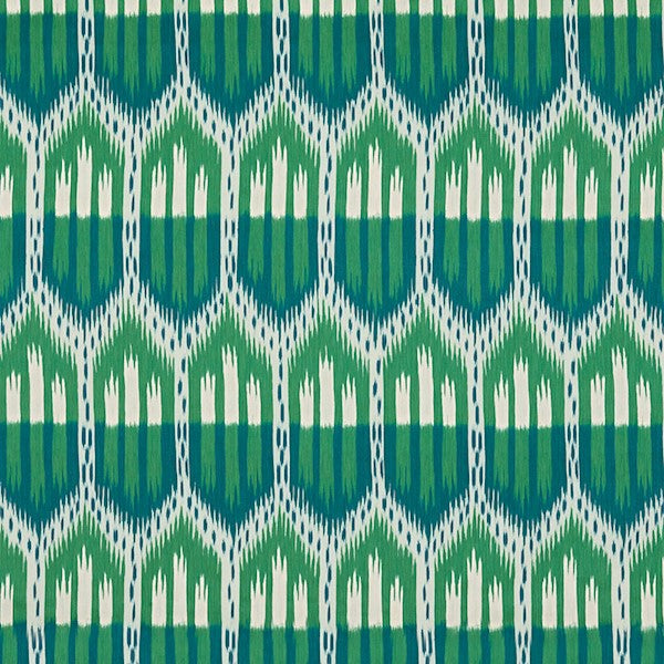 Schumacher Fabric 176083 Bukhara Ikat Emerald & Peacock