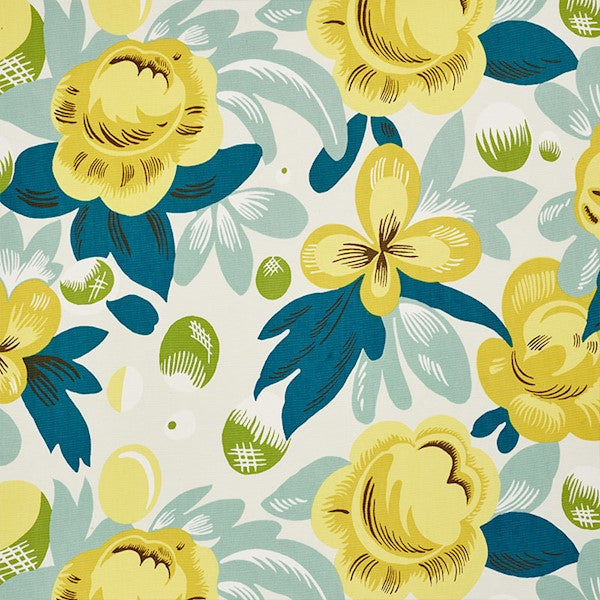 Schumacher Fabric 177532 Juin Citron & Peacock