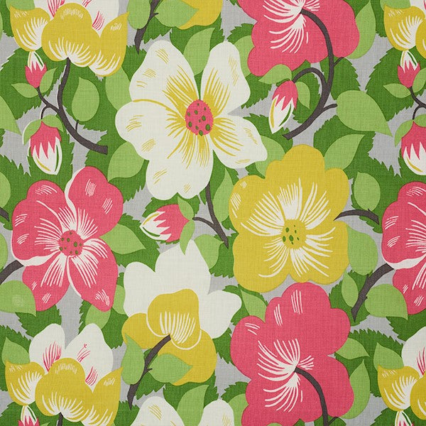 Schumacher Fabric 177561 Magnolias Poppy & Yellow