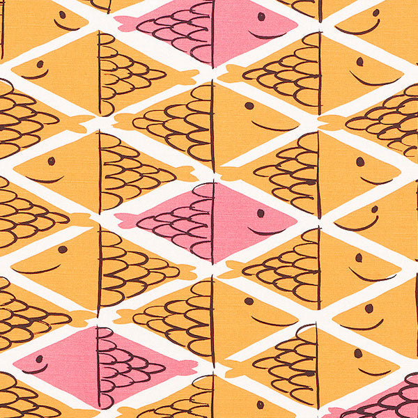 Schumacher Fabric 178210 Fish School Orange & Pink