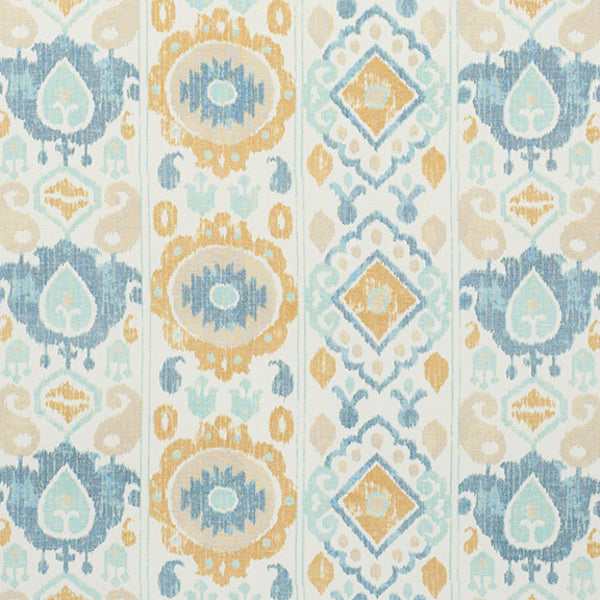 Schumacher Fabric 179050 Elizia Ikat Sky & Ochre