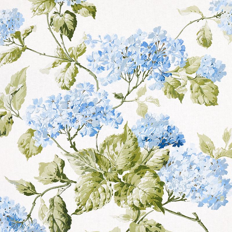 Schumacher Fabric 180822 Summer Hydrangea Blue Hydrangea