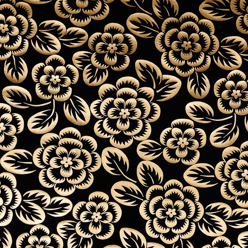 Schumacher Fabric 180871 Angelica Floral Gold & Noir