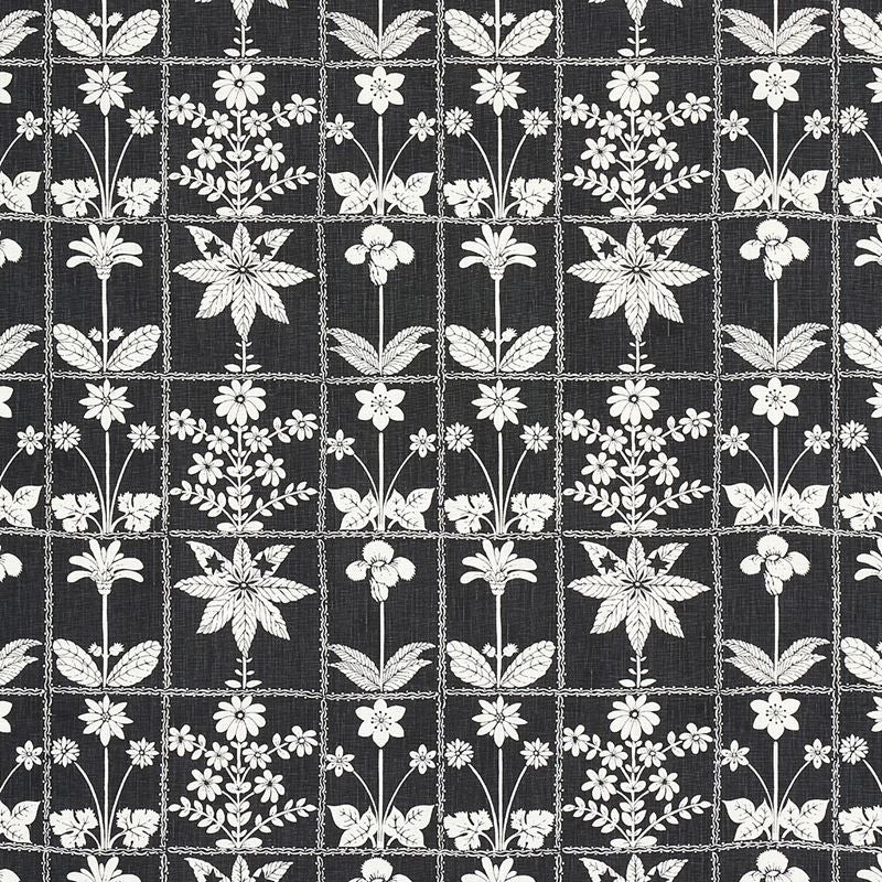 Schumacher Fabric 180893 Georgia Wildflowers Black