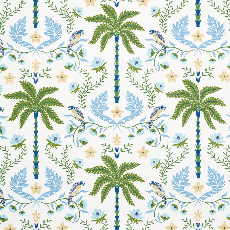 Schumacher Fabric 180980 Island Palm Indoor/Outdoor Blue & Green