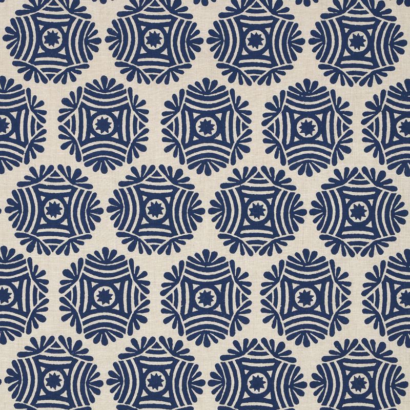 Schumacher Fabric 181541 Gilded Star Block Print Navy On Natural