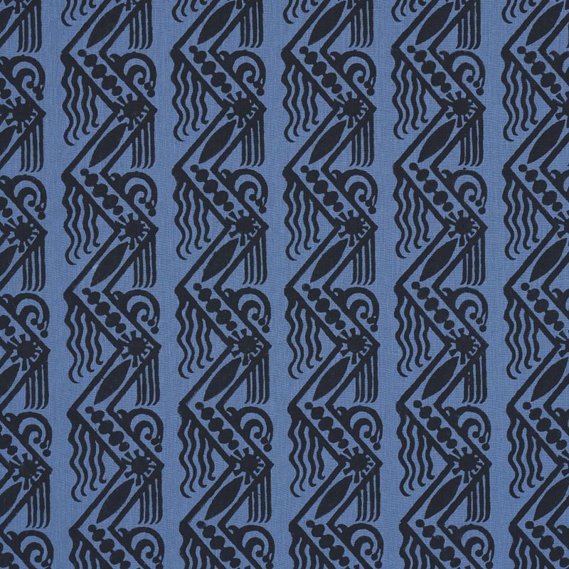 Schumacher Fabric 181561 Venetian Zig Zag Block Print Black On Blue