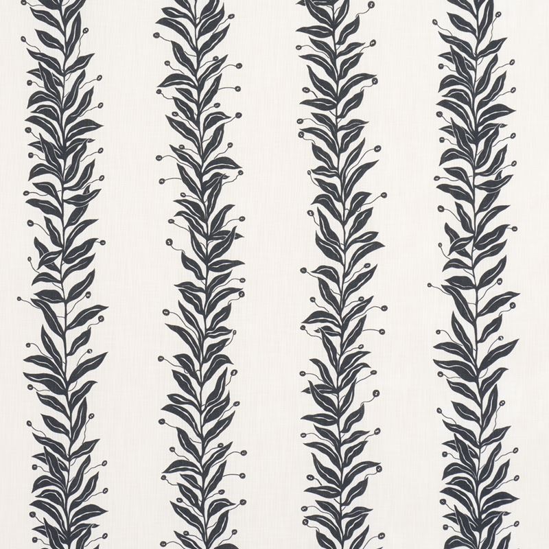 Schumacher Fabric 181671 Tendril Stripe Indoor/Outdoor Black & Cream