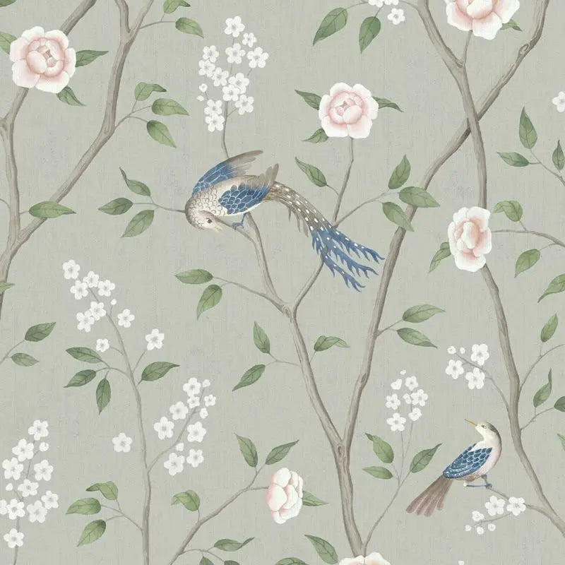 Schumacher Wallpaper 1903 Paradise Birds Mineral Shimmer