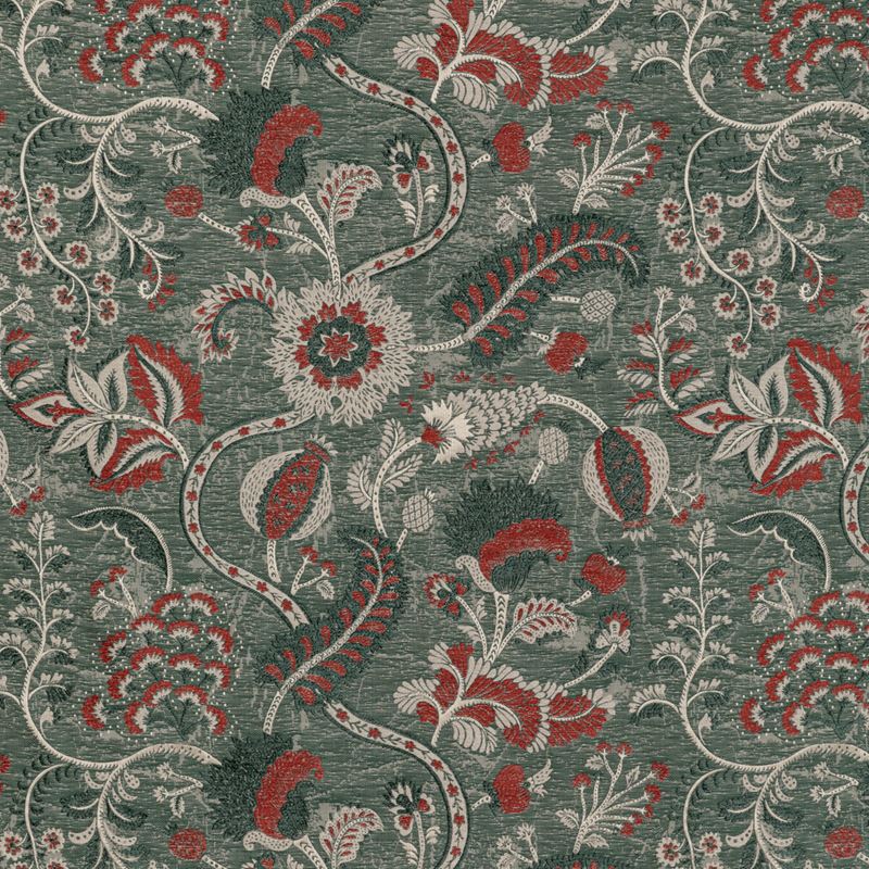 Lee Jofa Fabric 2020213.335 Jardin Bleu Teal/Red