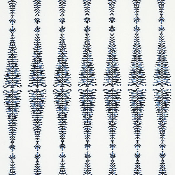 Schumacher Fabric 2643882 Fern Tree Navy & White