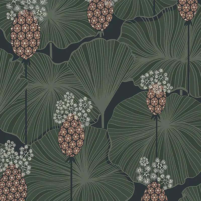 Schumacher Wallpaper 3119 Umbrella Leaves Navy