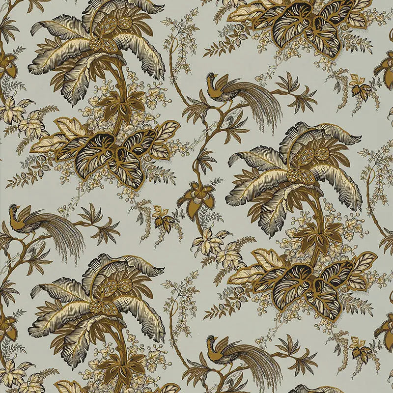 Schumacher Wallpaper 5004052 Coconut Grove Aqua & Tan