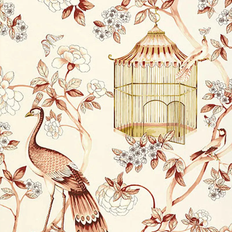 Schumacher Wallpaper 5004082 Oiseaux Et Fleurs Cinnabar