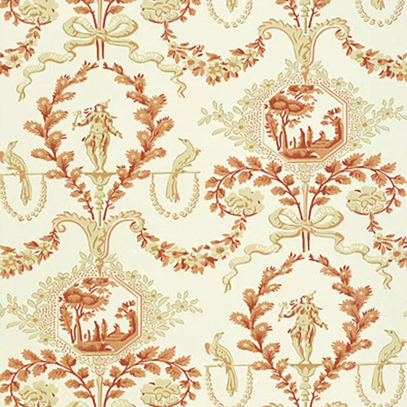 Schumacher Wallpaper 5004111 Jester Arabesque Terra Cotta