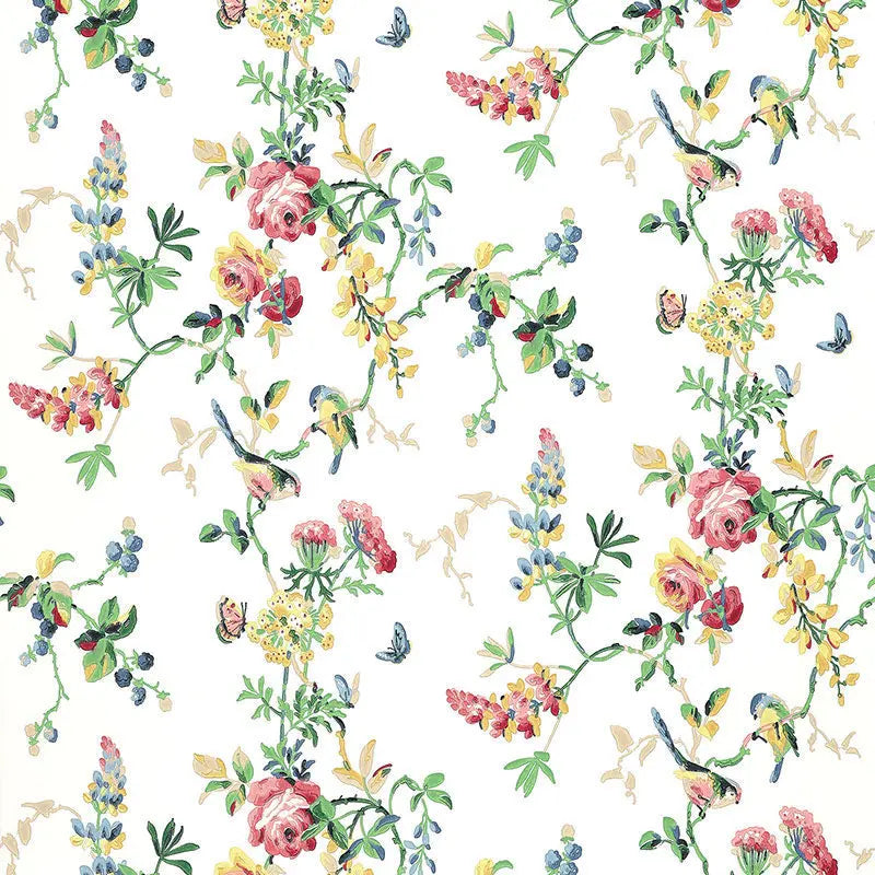 Schumacher Wallpaper 5004360 Chickadee Floral Primary