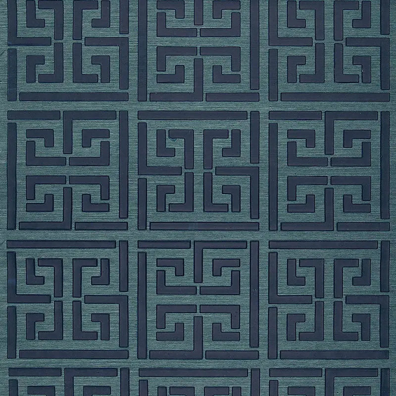 Schumacher Wallpaper 5005691 Greek Key Sisal Peacock