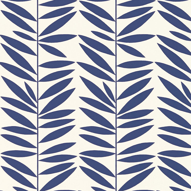 Schumacher Wallpaper 5007512 Leaf Stripe Marine