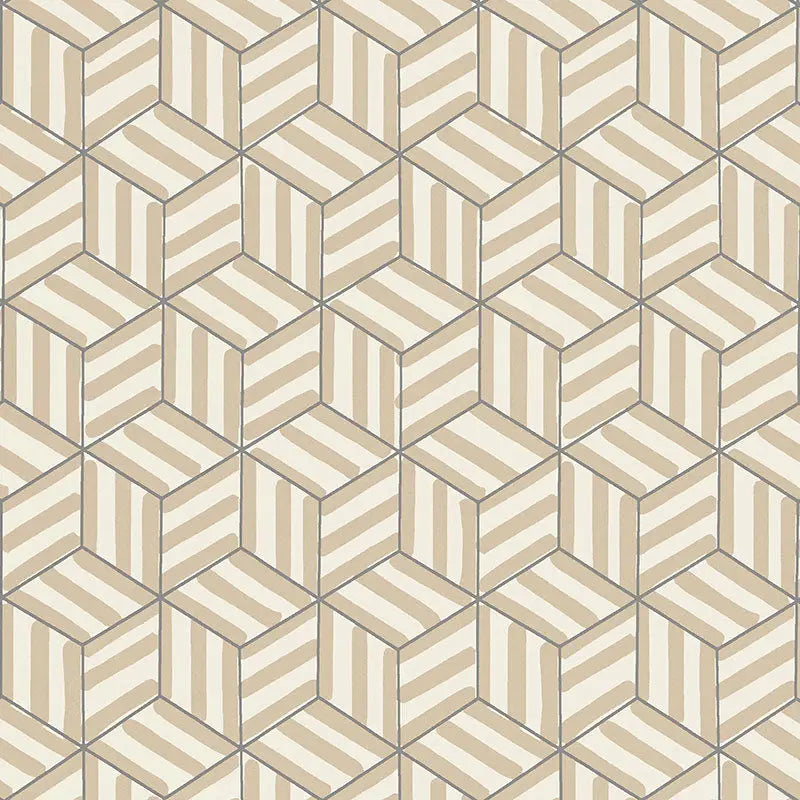 Schumacher Wallpaper 5007960 Tumbling Blocks Greige