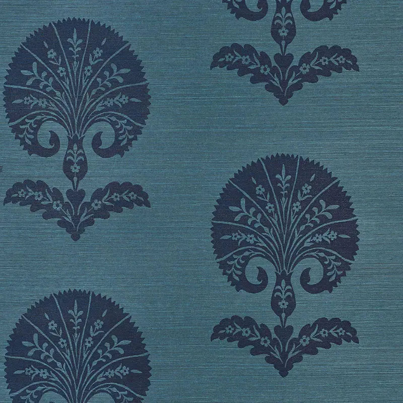 Schumacher Wallpaper 5008212 Ottoman Flower Sisal Peacock