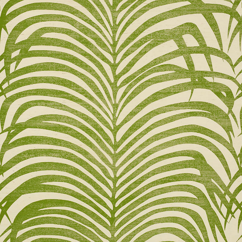 Schumacher Wallpaper 5008221 Zebra Palm Sisal Green