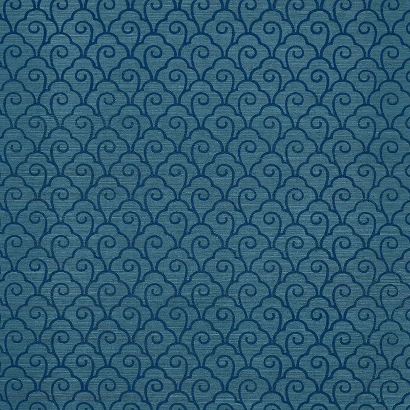 Schumacher Wallpaper 5008300 Scallop Filigree Sisal Lapis On Peacock