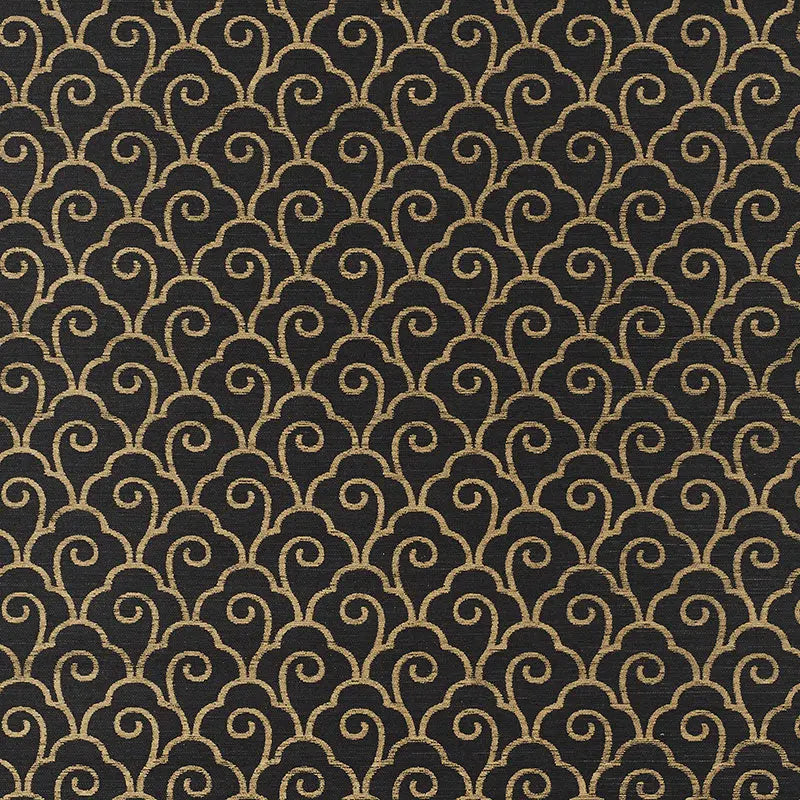 Schumacher Wallpaper 5008301 Scallop Filigree Sisal Gold On Jet