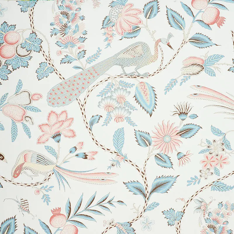 Schumacher Wallpaper 5010512 Campagne Peacock & Rouge