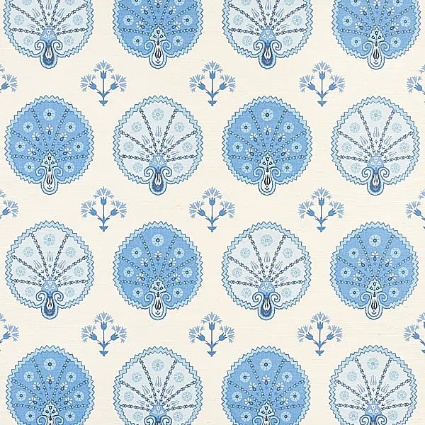 Schumacher Wallpaper 5012282 Chamba Crown Sisal Blue