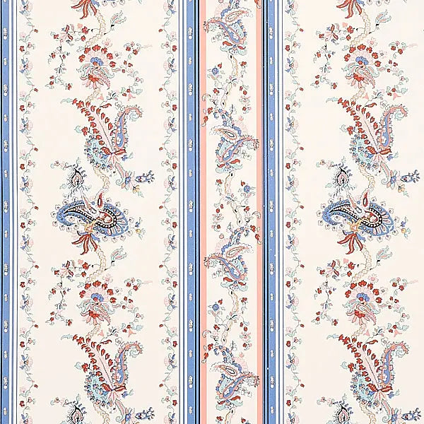 Schumacher Wallpaper 5012891 Elena Paisley Stripe Blue