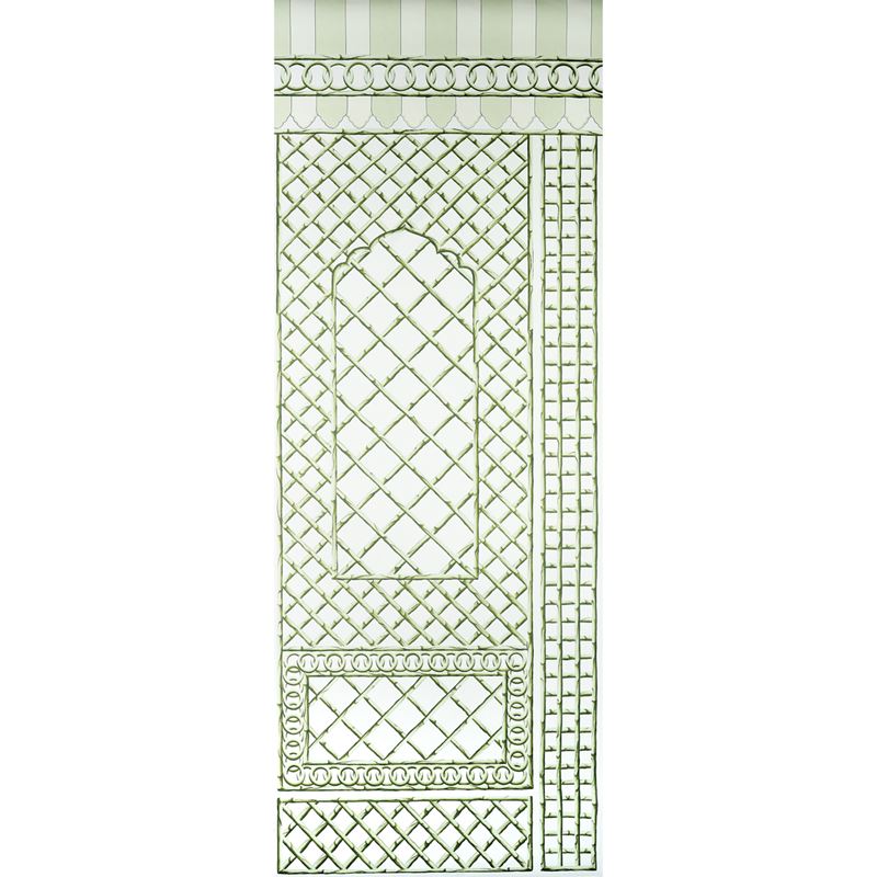Schumacher Wallpaper 5014400 Bamboo Trellis Panel B Green