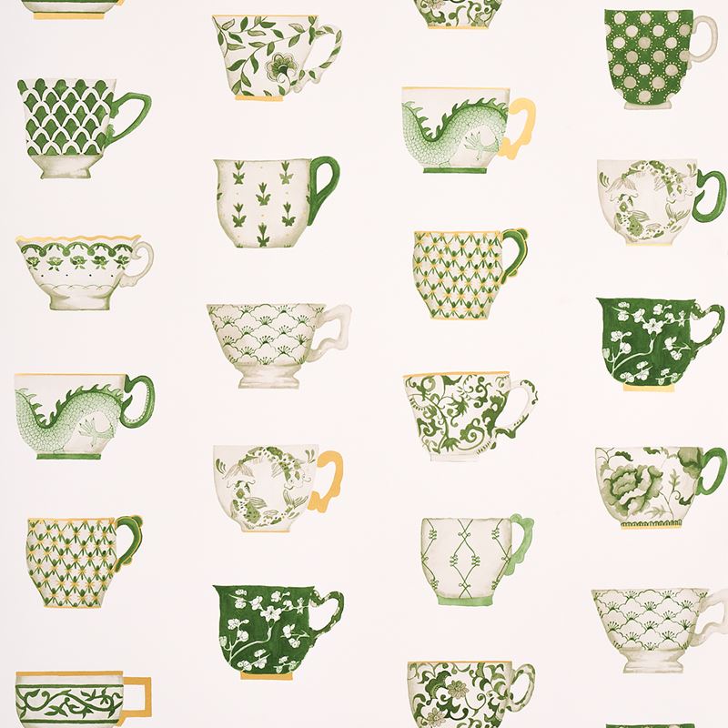 Schumacher Wallpaper 5014781 Onie's Teacups Spring Green