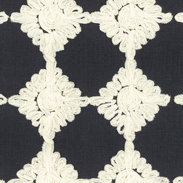 Schumacher Fabric 55870 Rosette Embroidery Charcoal