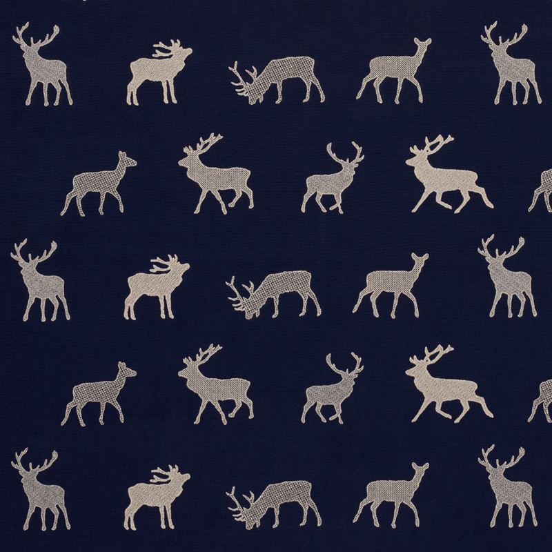 Schumacher Fabric 67162 Caribou Embroidery Navy