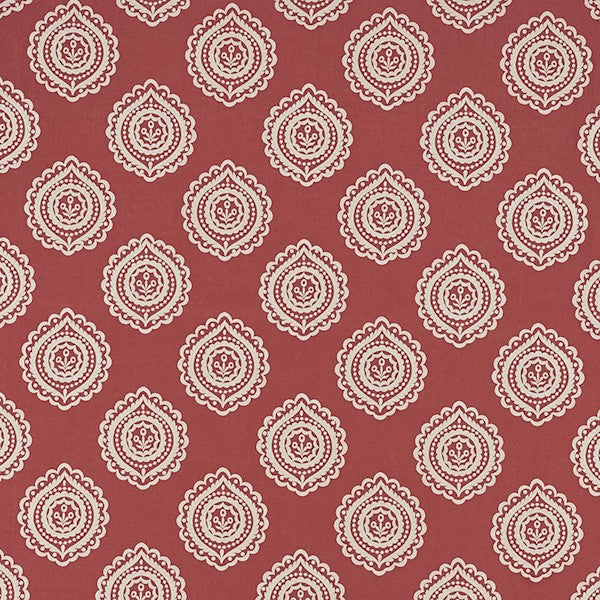 Schumacher Fabric 70204 Olana Linen Embroidery Tuscan Red