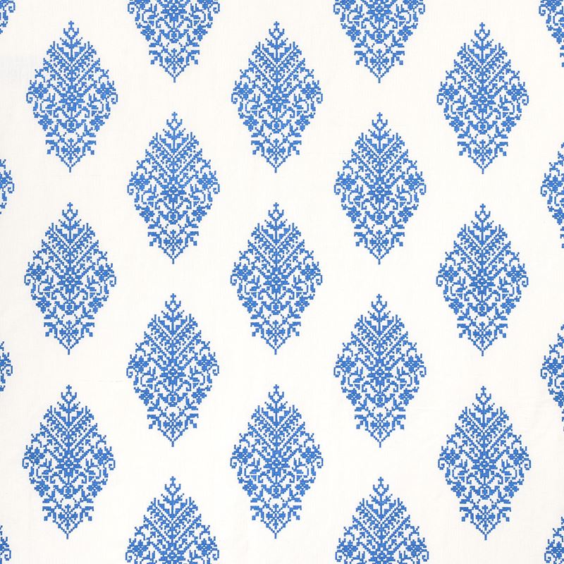 Schumacher Fabric 70225 Zinda Embroidery Blue On Ivory