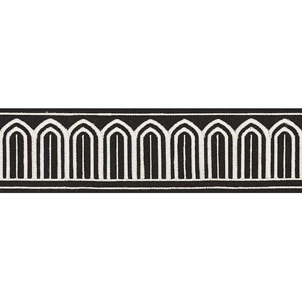 Schumacher Fabric Trim 70766 Arches Embroidered Tape White On Black