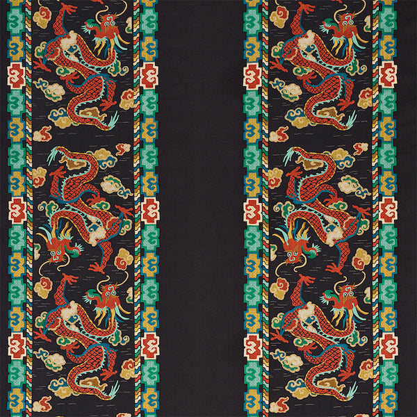 Schumacher Fabric 78090 Lotan Dragon Embroidery Black