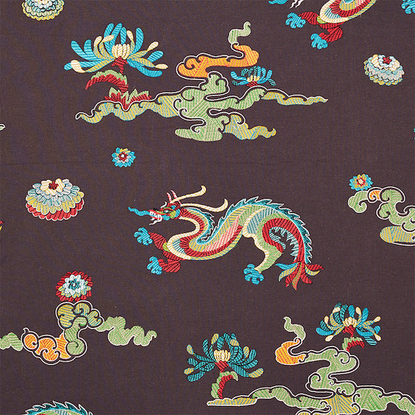 Schumacher Fabric 78113 Hanlun Dragon Embroidery Charcoal