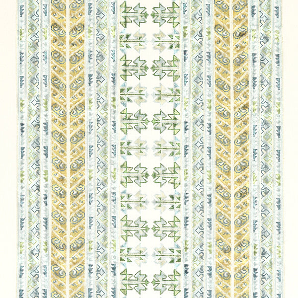 Schumacher Fabric 79620 Vinka Embroidery Mineral & Ivory