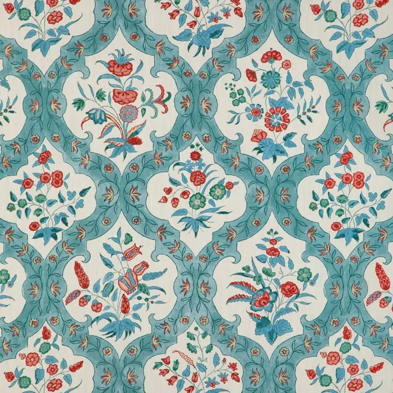 Brunschwig & Fils Fabric 8023102.353 Ventoux Print Teal/Rose